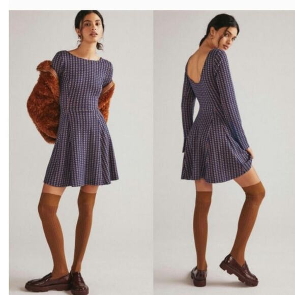 Anthropologie Jacquard A-Line Sweater Mini Dress Small NWOT Fall Winter - Picture 1 of 4